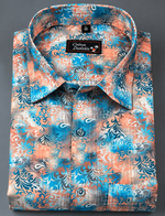 Cotton Printed Blue with Orange Mix Print Shirts for Men
