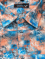 Cotton Printed Blue with Orange Mix Print Shirts for Men