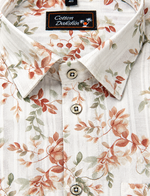 Cotton Printed White with Marrun Leaf Print Shirts for Men
