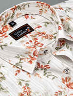 Cotton Printed White with Marrun Leaf Print Shirts for Men