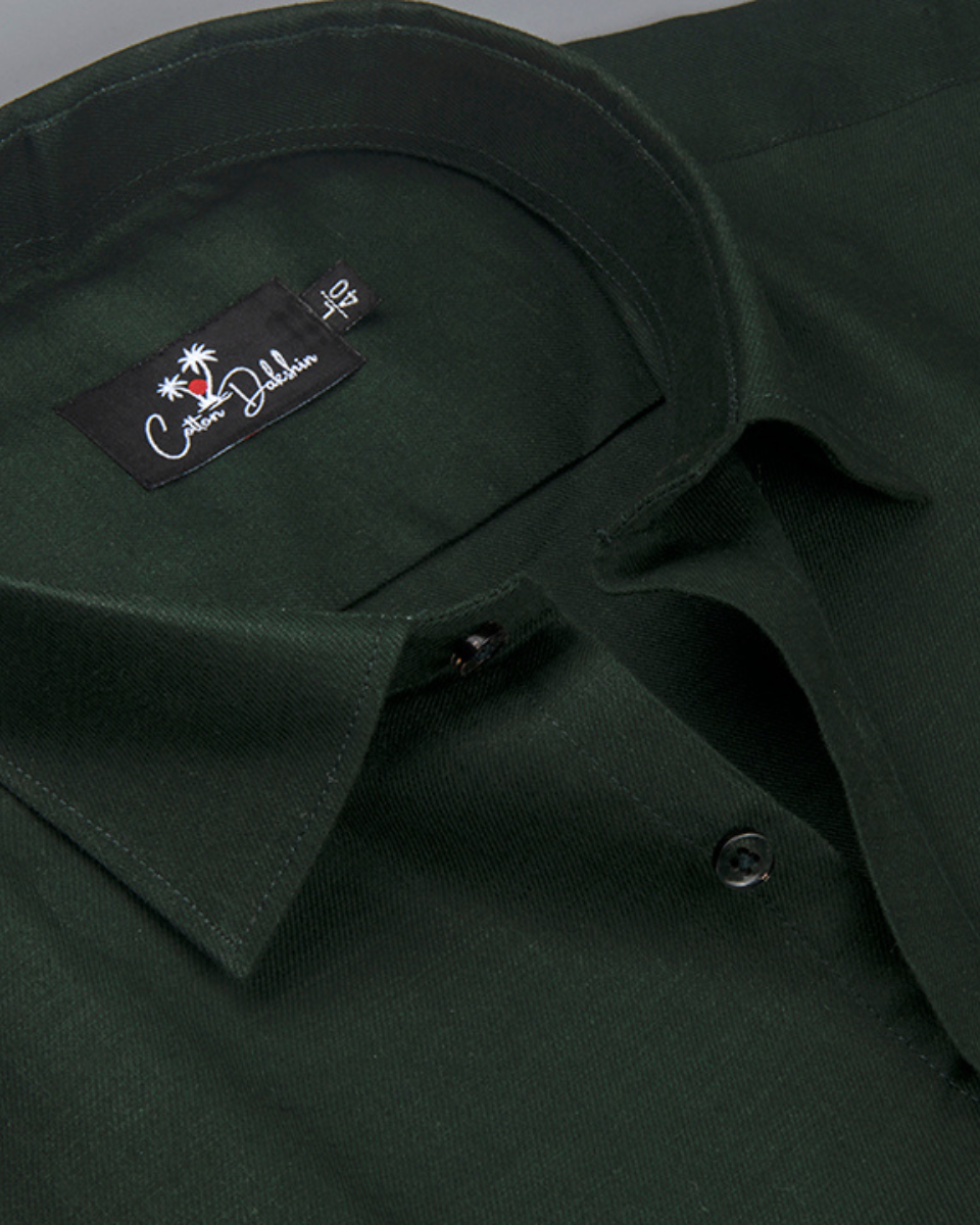 Cotton Bottle Green Colour Shirts for Men