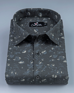 Linen Black with Cream Flower Print Shirt for Men