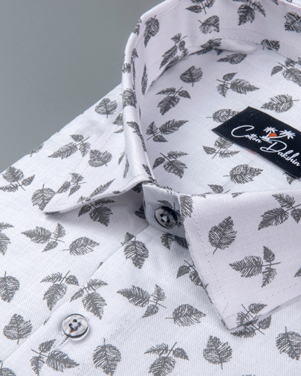 Turkey Linen White with Black Batel Print Shirts for Men