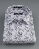 Italian Linen Gray Wala Brown Flower Print Shirts