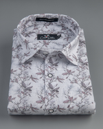 Italian Linen Gray With Brown Flower Print Shirts