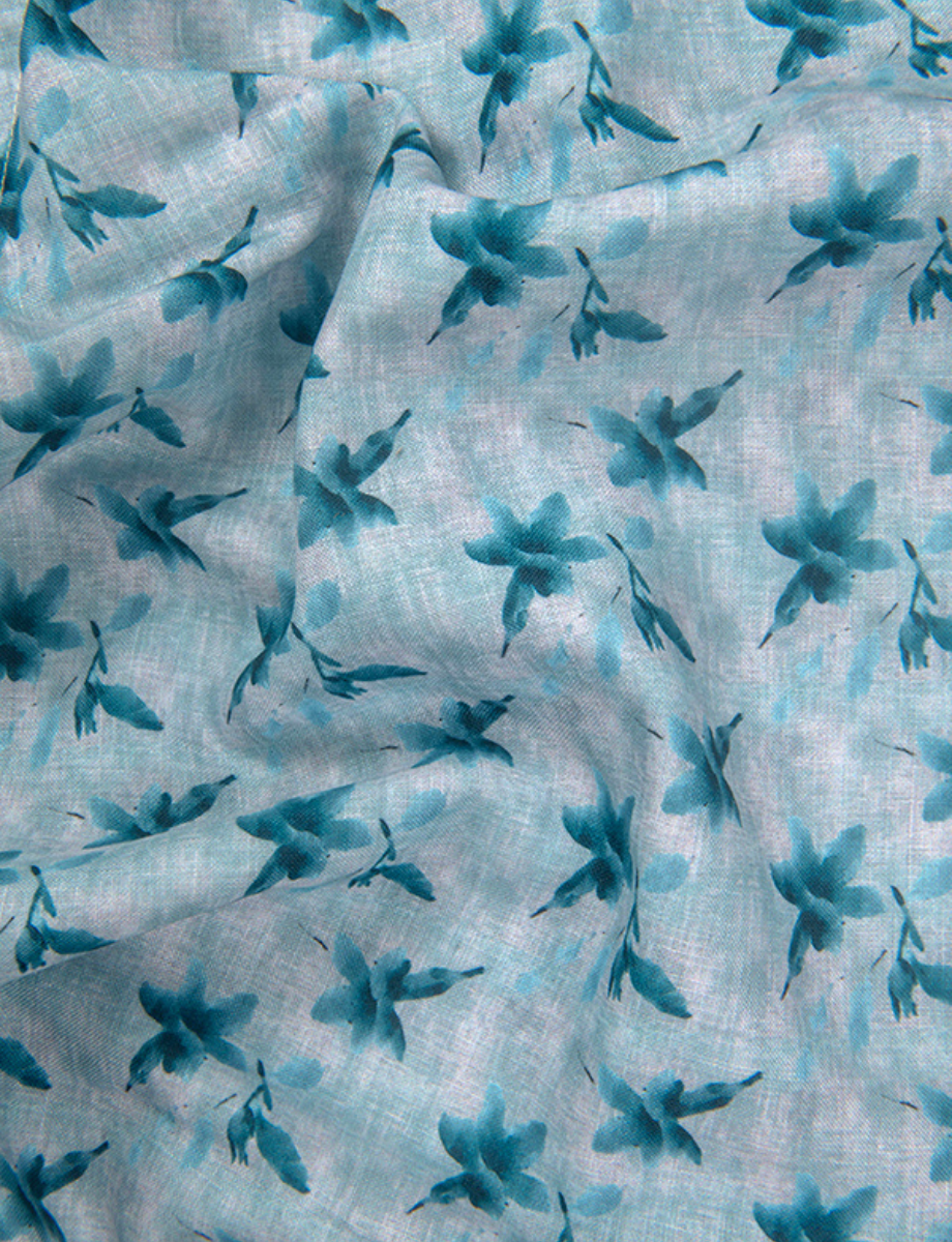Linen Prime Light Blue with Dark Blue Flower Print Shirts for Men