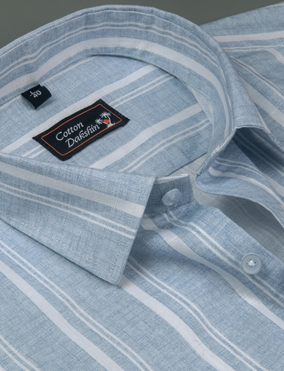 Slub Linen Sky Blue with White Lining Shirts for Men