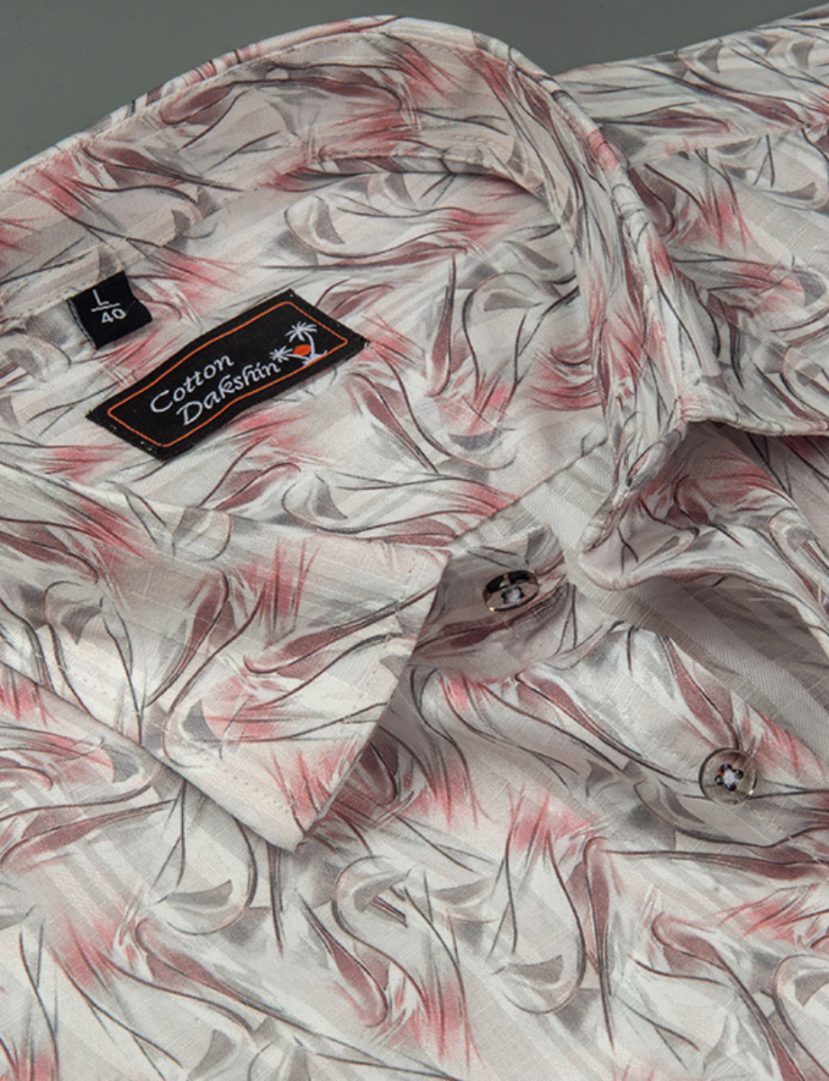 Cotton Printed White with Red Gray Mix Zickzack Print Shirts for Men