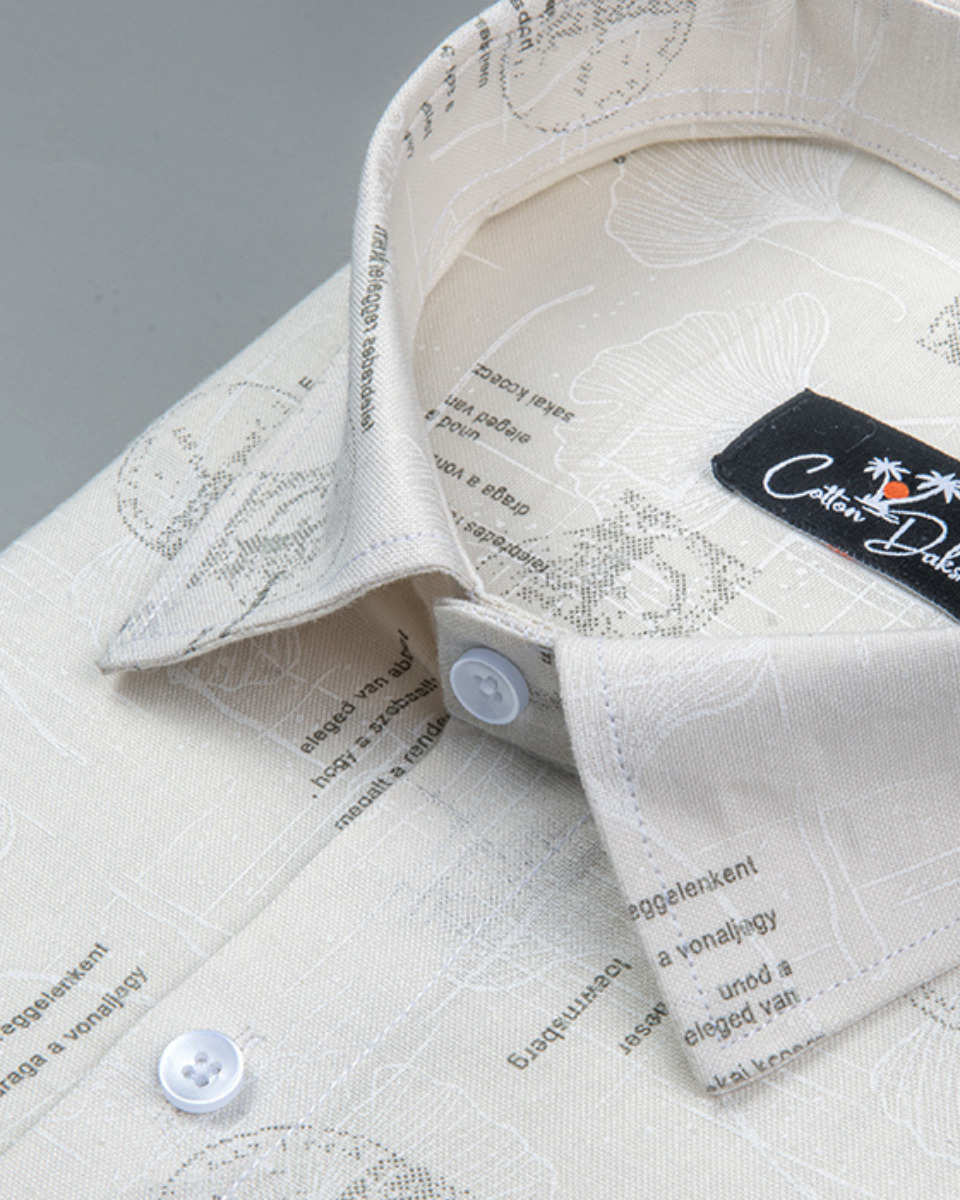 Gloster Cream with Mahendi Print shirts for Men