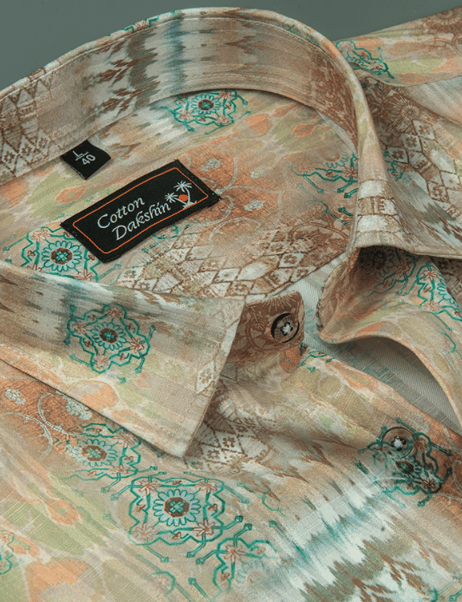 Cotton Printed Rama with Orange mix Print Shirts for Men