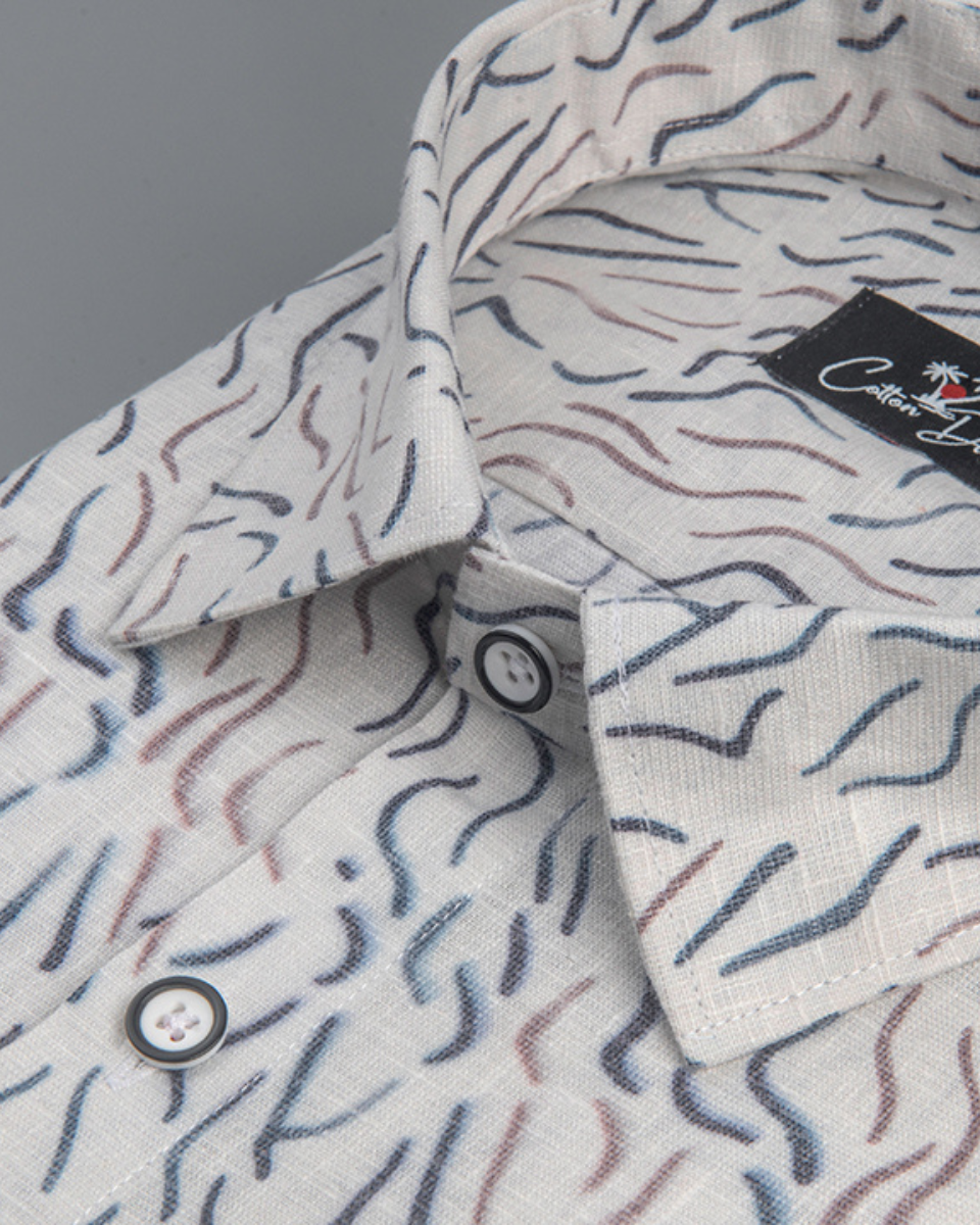 Italian Linen Cream With Brown Grey Sparkle Print Shirts