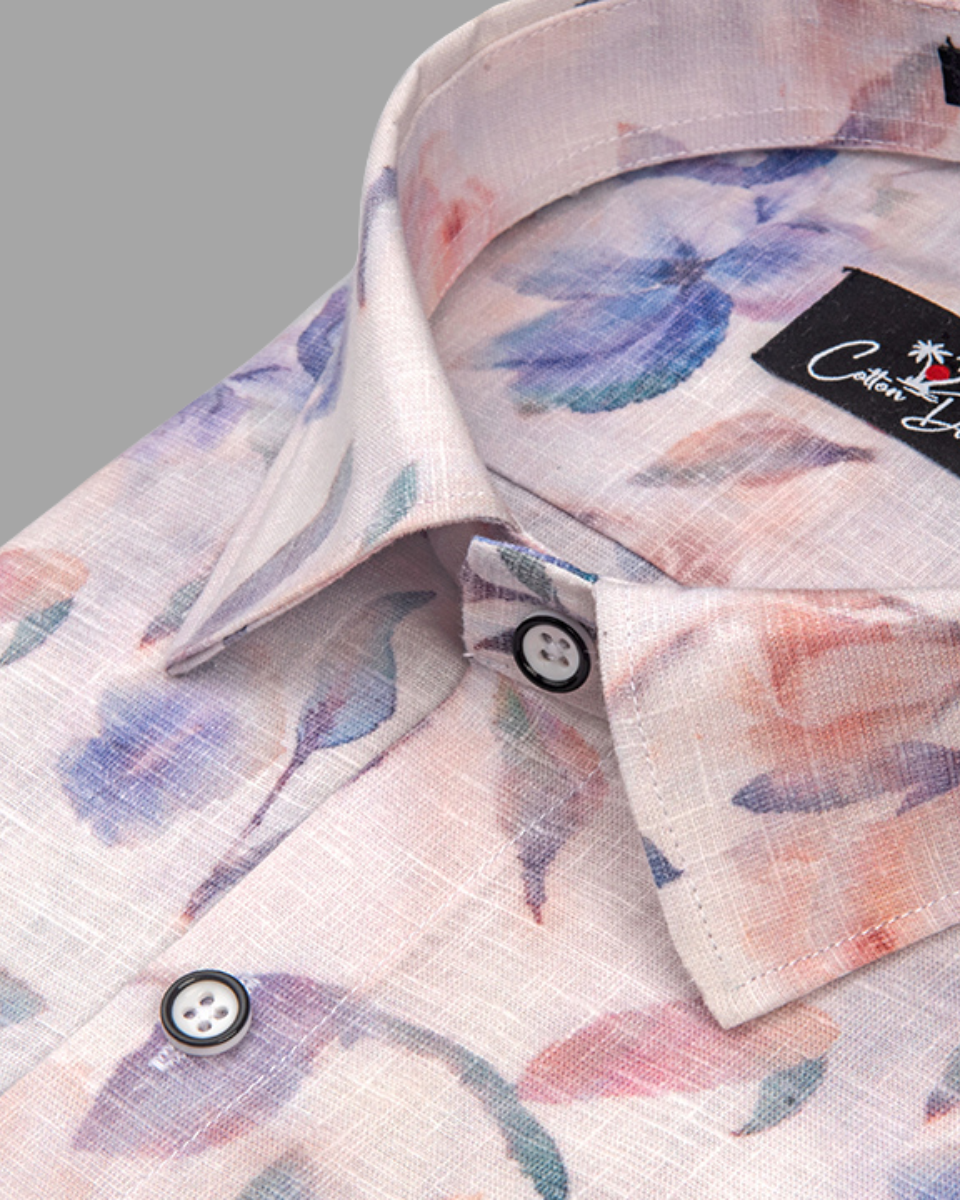 Italian Linen Light Pink With Lavender Print Shirts