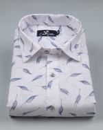 New Italian Linen White with Grey Leaf Printed Shirts for Men