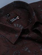 Cotton Printed Marrun with Gray Flower Shirts for Men