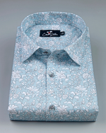 Cotton Sky with White flower Print Shirts for Men