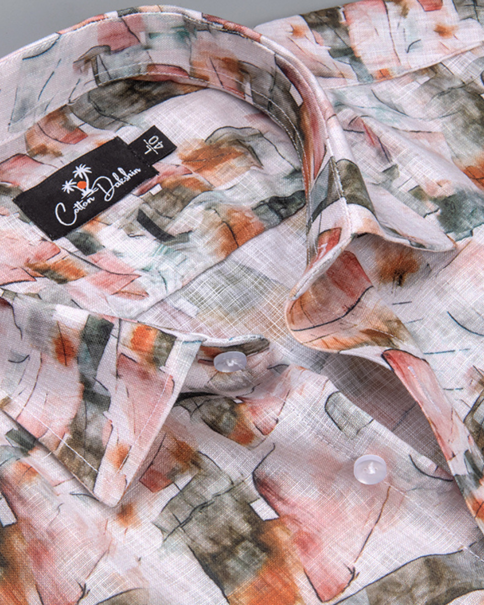 Belgium Linen Bristol Red Mahendi Print Shirts for Men