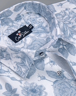 Linen White with Large Sky flower Print Shirts for Men