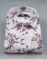 Gloster Linen White with Wine Flower Print Shirts for Men