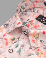 Italian Linen Light Orange With Rama Red Flower Print Shirts