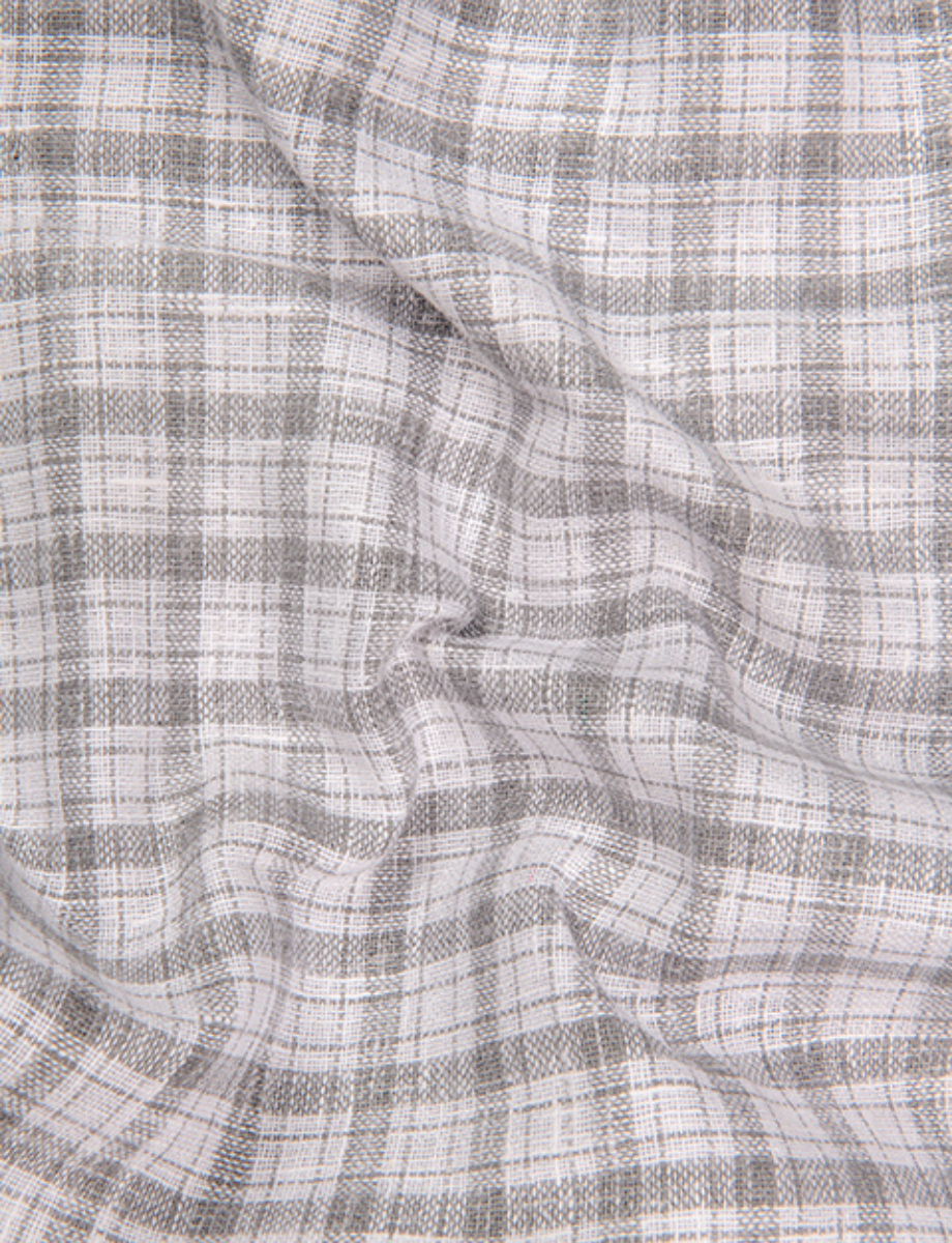 Linen White with Gray Multi Checks Shirts for Men