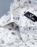 Linen Cream with Black Flower Print Shirt for Men