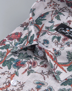 Belgium Linen Red Green flower Print Shirts for Men