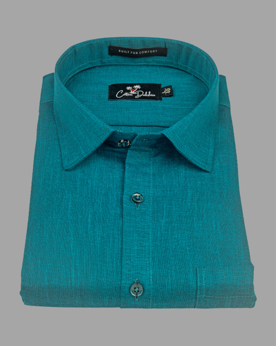 Blended Linen Rama Green Colour Shirts For Men