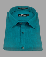 Blended Linen Rama Green Colour Shirts For Men