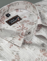 Cotton Printed White with Marrun Leaf Print Shirts for Men