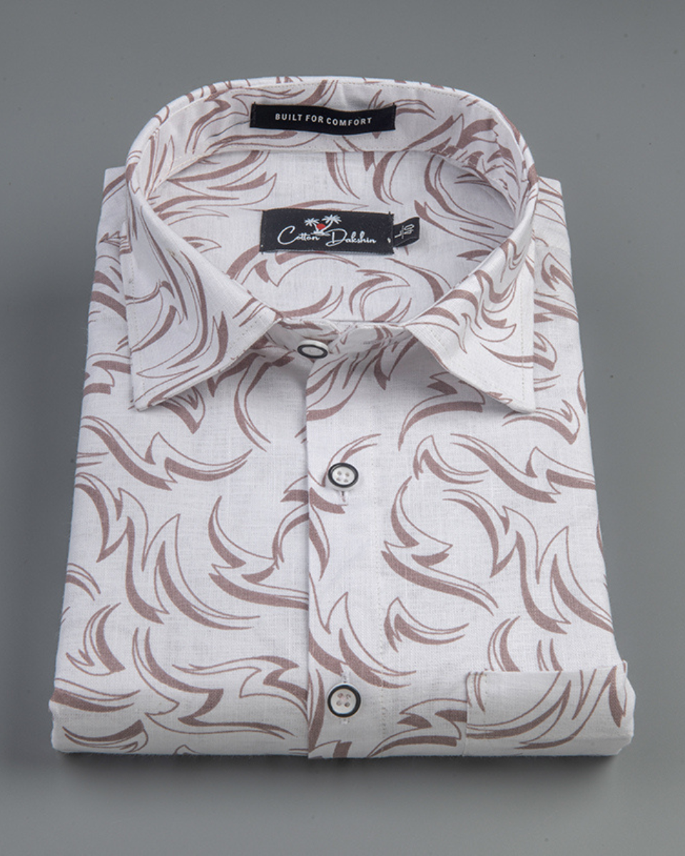 Linen White With Marun Print Shirts