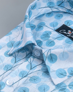 Belgium Linen White with Sky Flower Print Shirts for Men