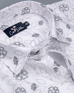 Linen White with Black Flower Print Shirts for Men