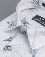 Linen White With Dark Grey Flower Print Shirts