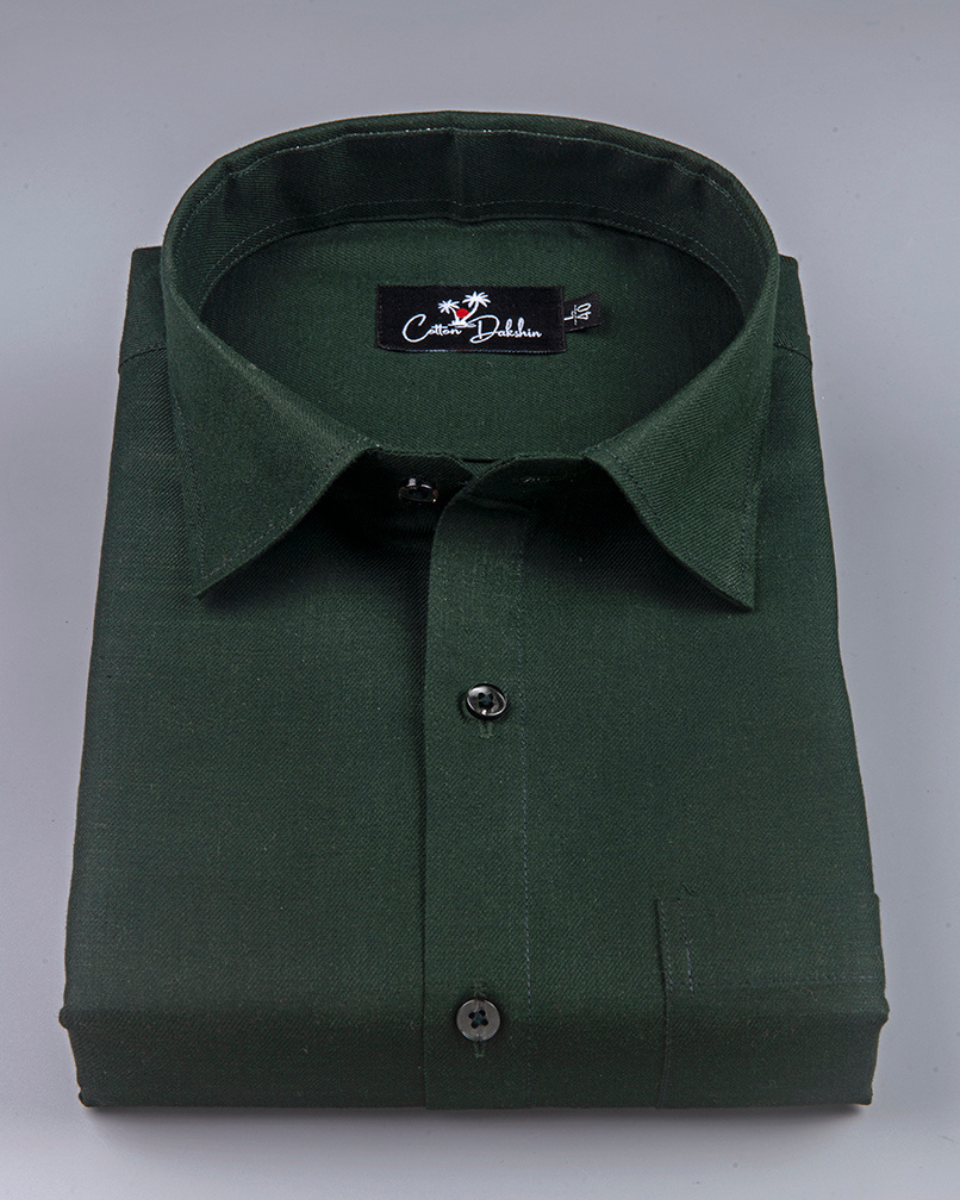 Cotton Bottle Green Colour Shirts for Men