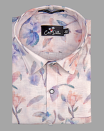 Italian Linen Light Pink With Lavender Print Shirts