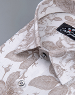 Linen White with Large Marrun flower Print Shirts for Men