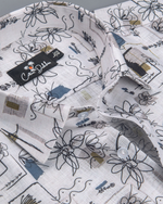 Belgium Linen Mehndi Black Print Shirts for Men
