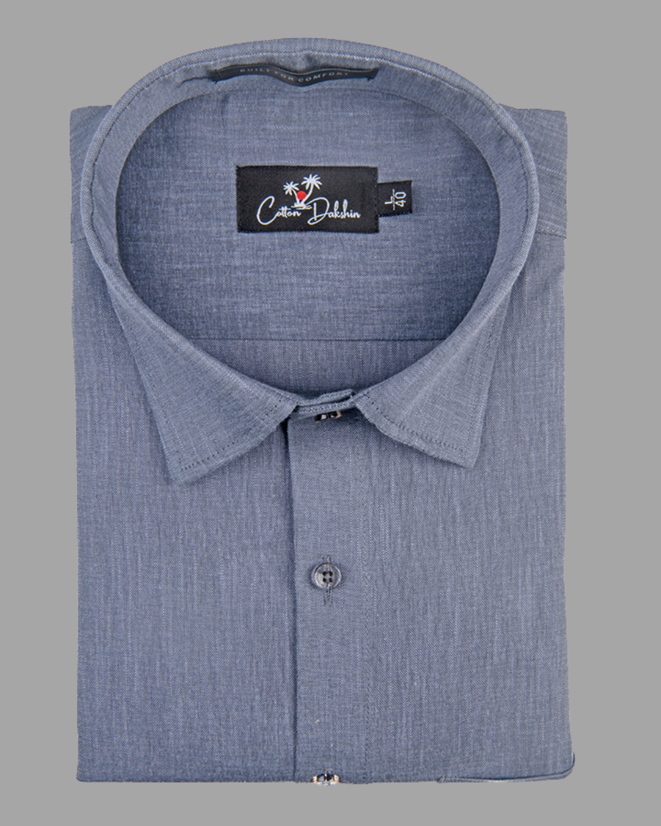 Blended Linen Ice Gray Colour Shirts For Men