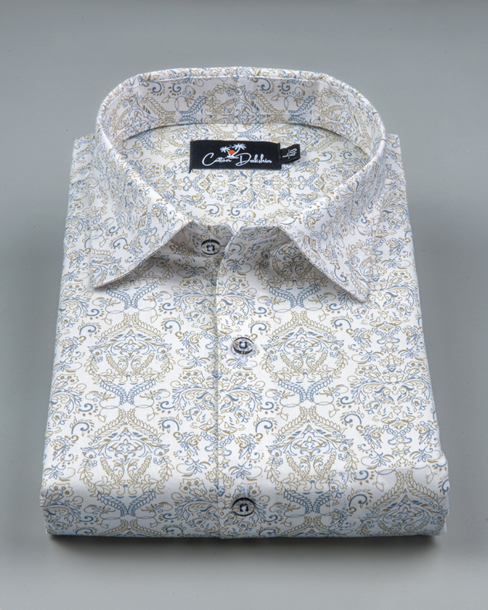 Cotton Cream with Rajwada Print Shirts for Men