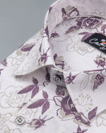 Gloster Linen White with Wine Flower Print Shirts for Men