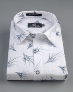 Linen White With Dark Grey Flower Print Shirts