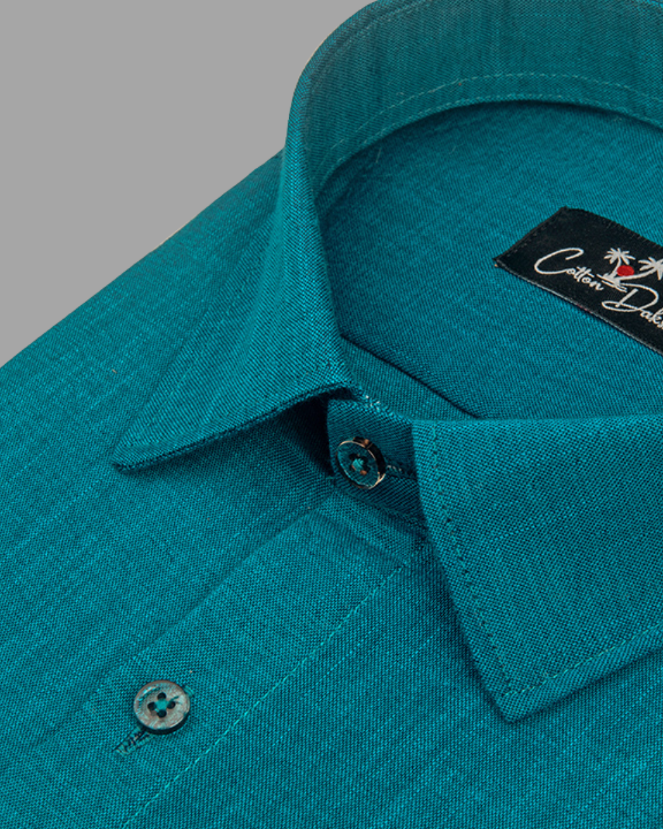 Blended Linen Rama Green Colour Shirts For Men