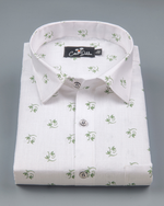 Turkey Linen White with Green Flower Print Shirts for Men