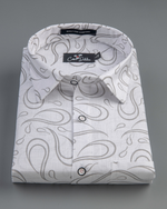Linen White With Grey Pathan Print Shirts