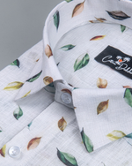 Belgium Linen White with Rama Brown Leaf Print Shirts for Men