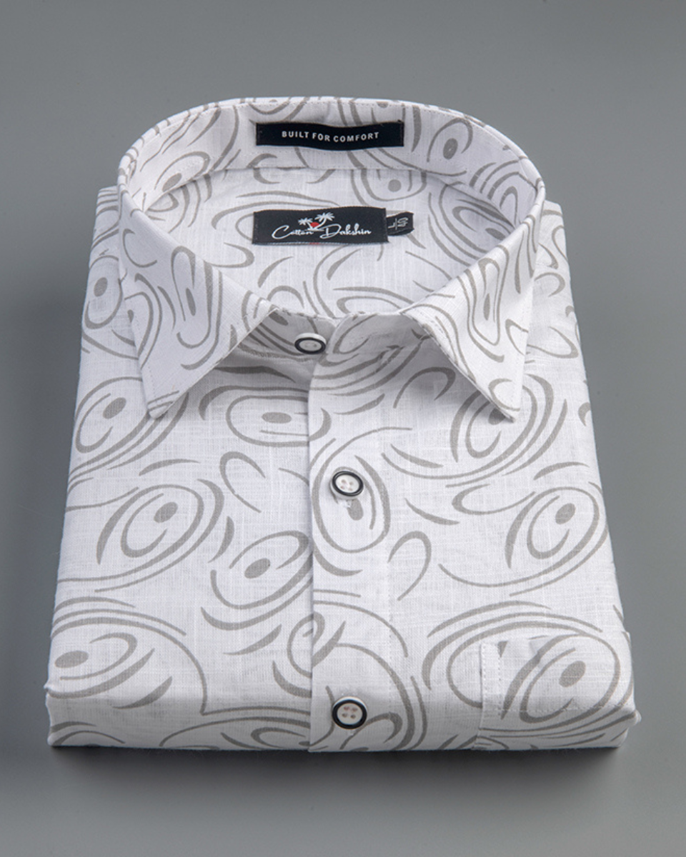 Linen White With Light Grey Circle Print Shirts