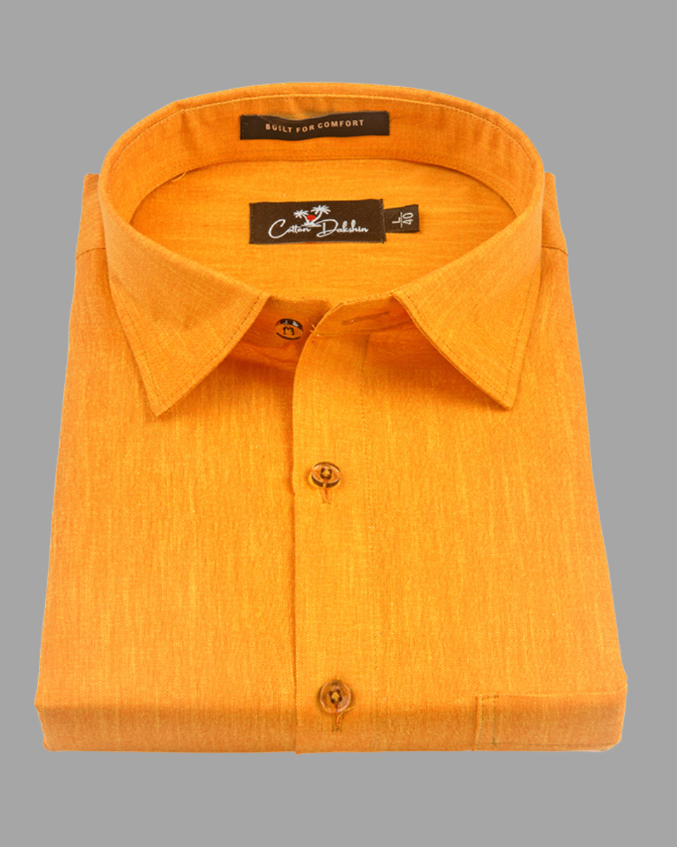 Blended Linen Golden Yellow Colour Shirts For Men