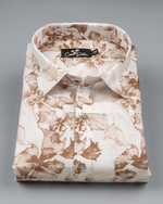 New Italian Linen White Marrun Flower Print Shirts for Men