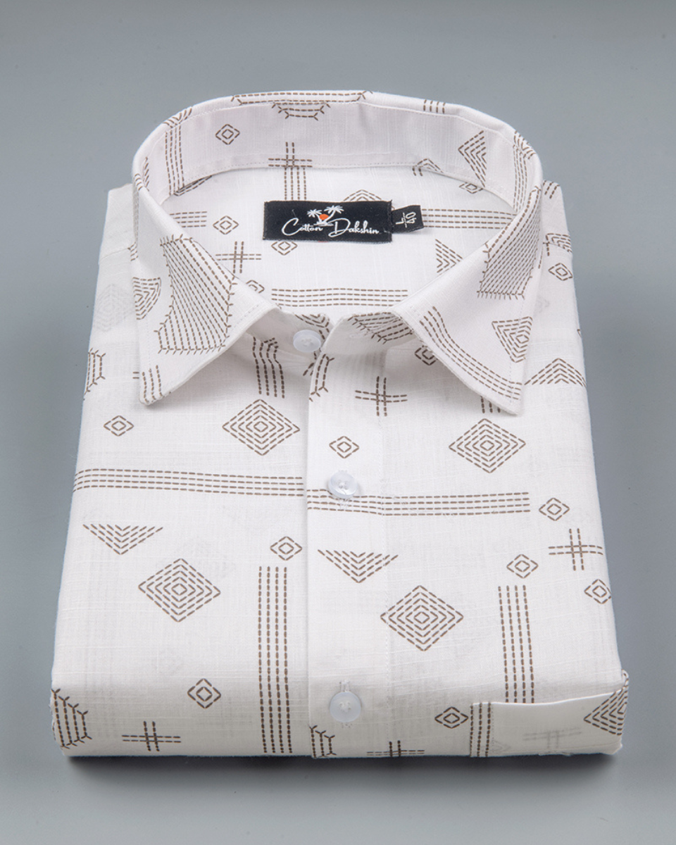 Gloster LlinenWhite with Brown Zari Print Shirts for Men