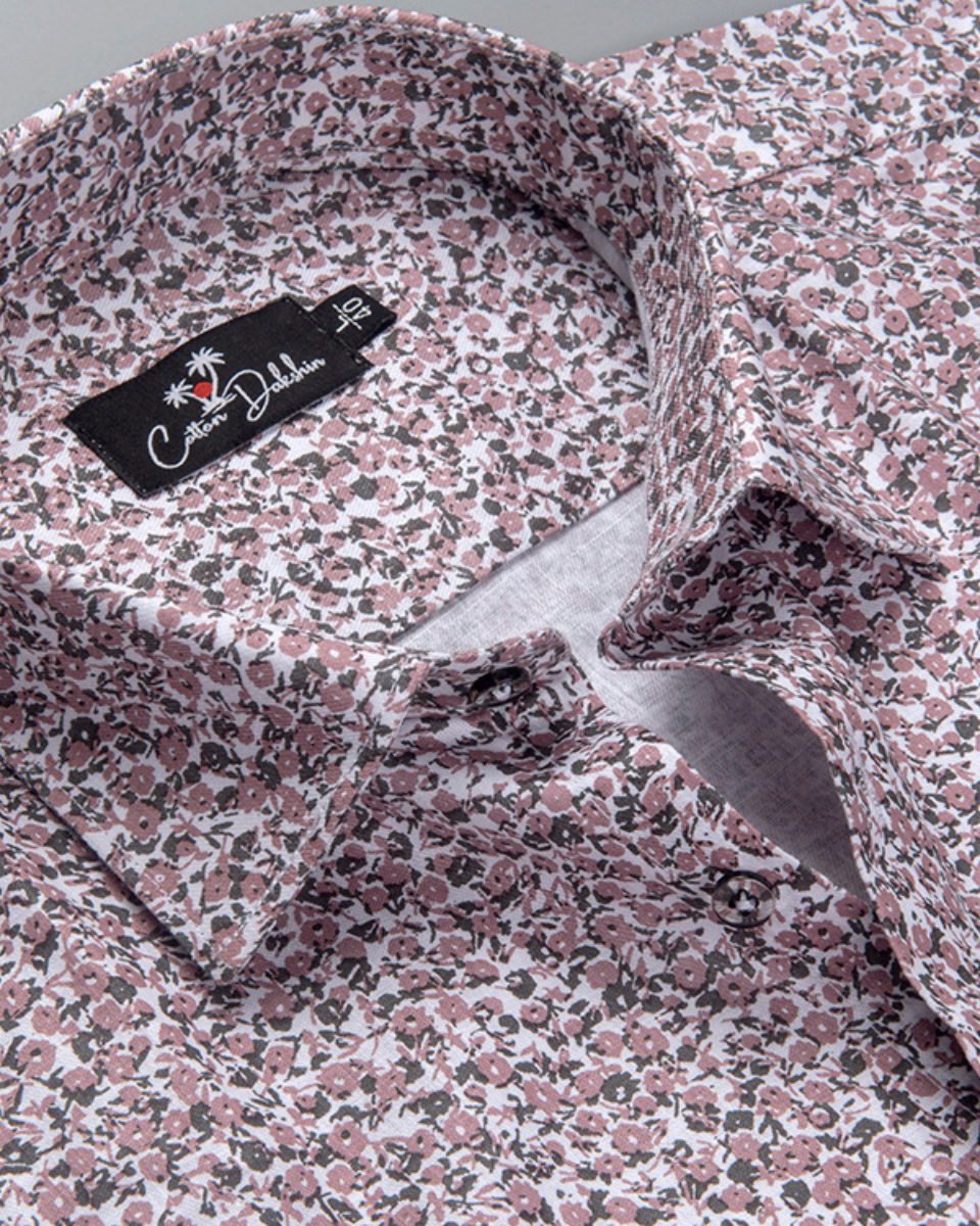 Turkey Linen Pink Black Flower Print Shirts for Men